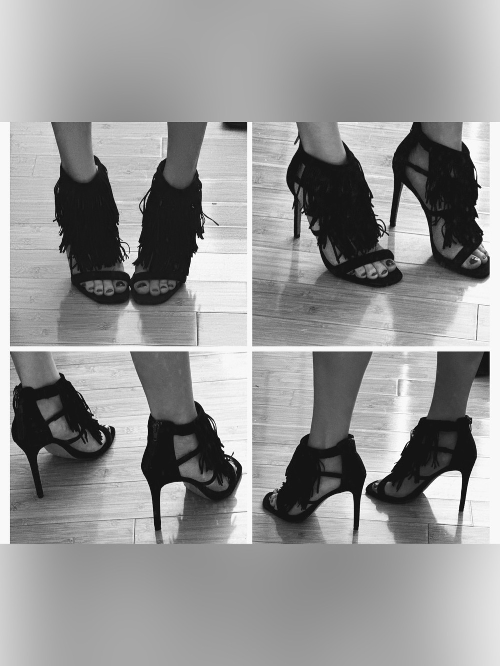 Steve Madden Black Fringe Stiletto Sandals